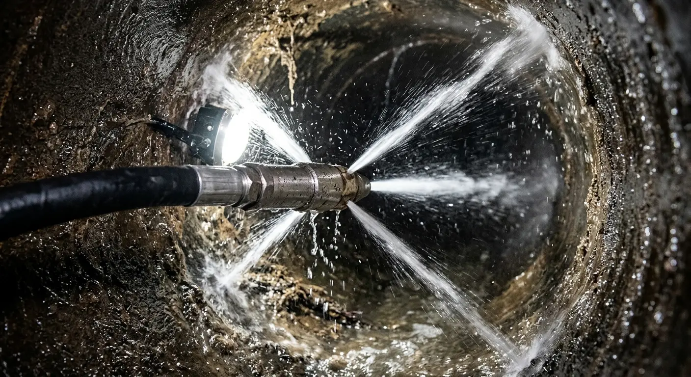 High-pressure hydro jetting nozzle cleaning sewer pipe for Storm Drain Cleaning in Brookings